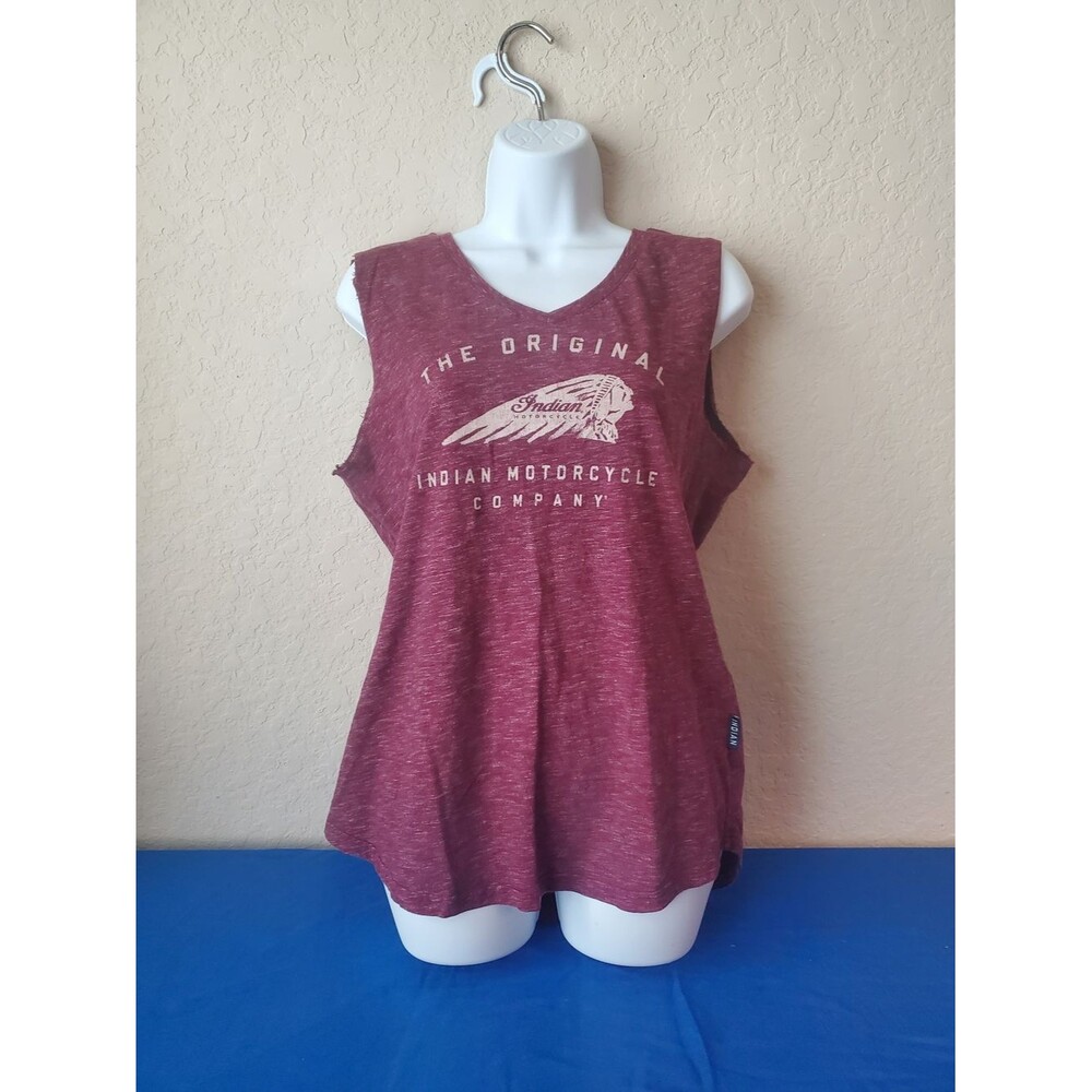 Official Indian Motorcycle Tank Top Large Heathered Maroon Raw Hem Graphic